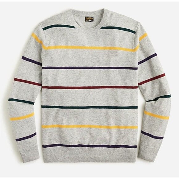 NWT J.Crew 100% Cashmere Crewneck Sweater Grey Stripe BM092 Mens Size XL $168 - Picture 1 of 12